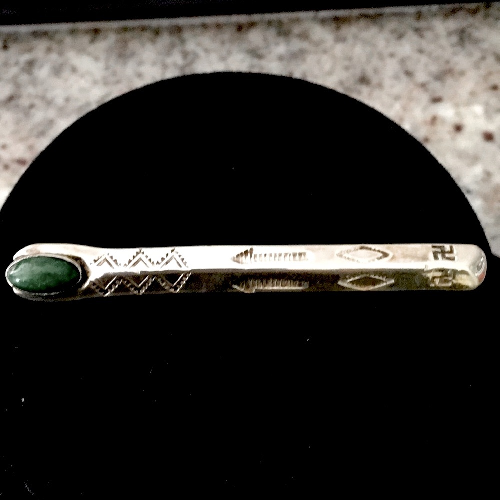 Old Pawn Sterling Vintage Pin with green turquoise
